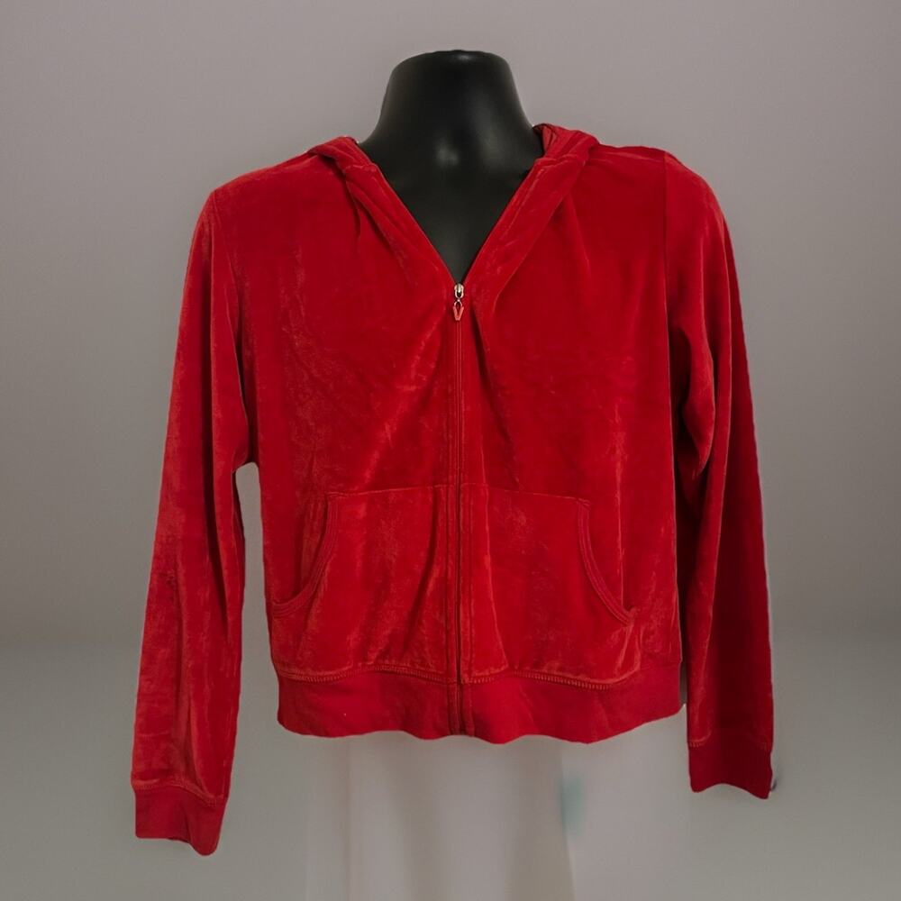 VTG Y2K Rare Victorias Secret VS Velour Velvet Red Hoodie Soft Cozy Zip Up M